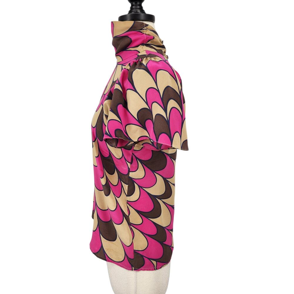 Corey Lynn Calter Silk Mod Print Top Mock Neck - Picture 3 of 7